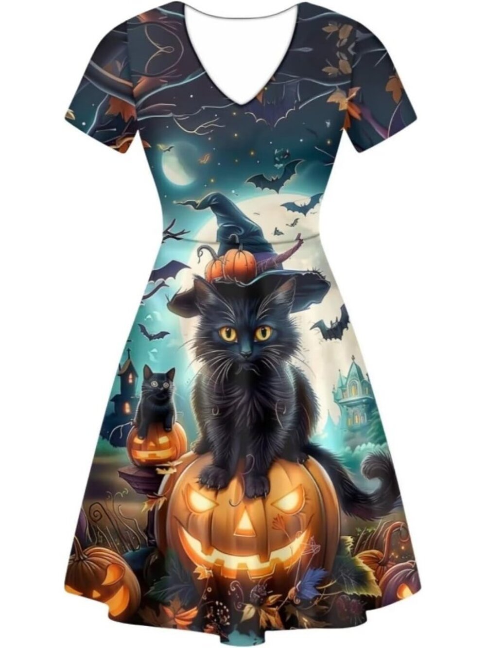 Women Summer A-line Party Dance Dresses 1/4 Sleeve T-shirt Dress- 2 Halloween 02